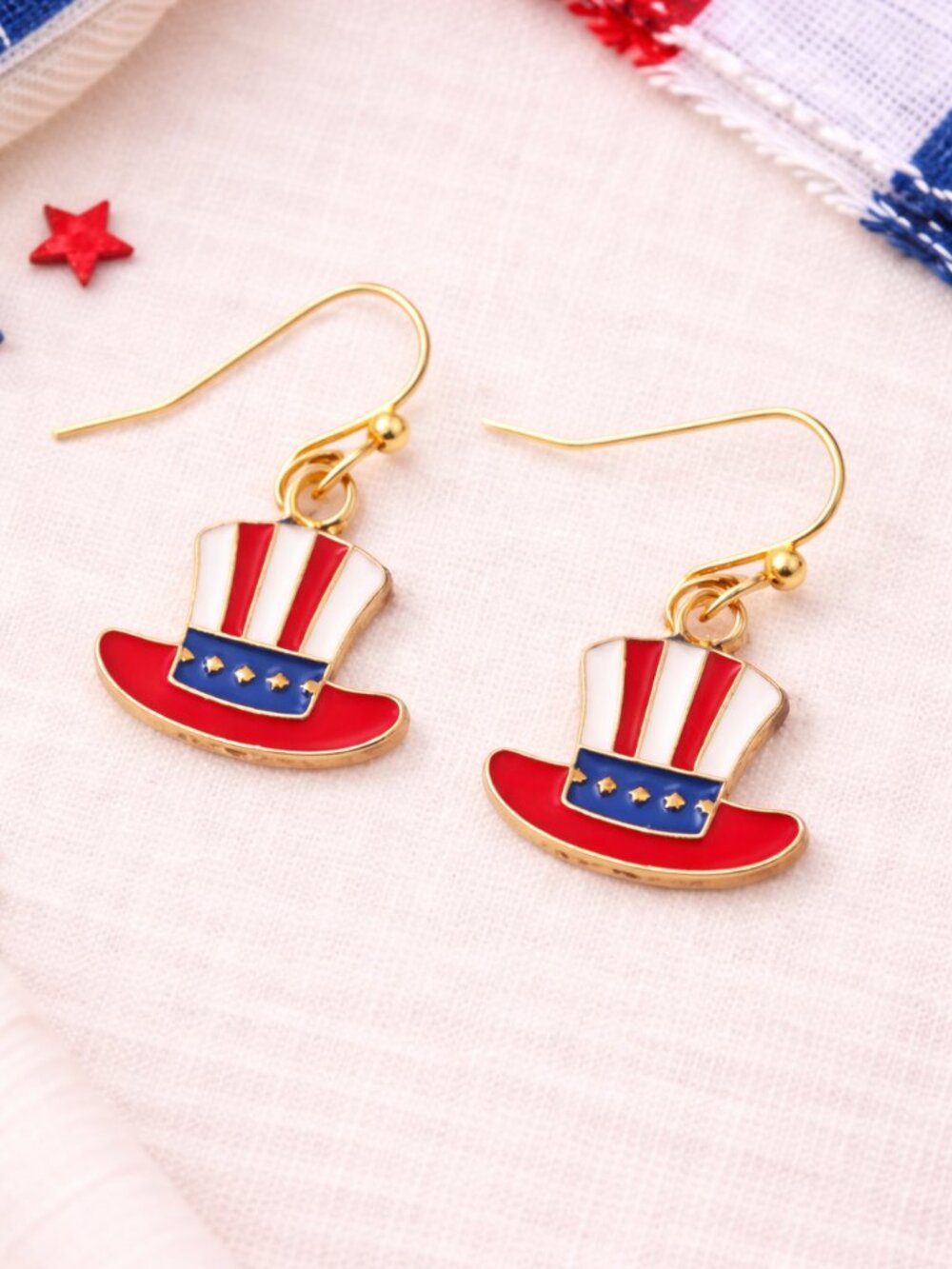 Patriotic Uncle Sam Hat Enamel Dangle Earrings
